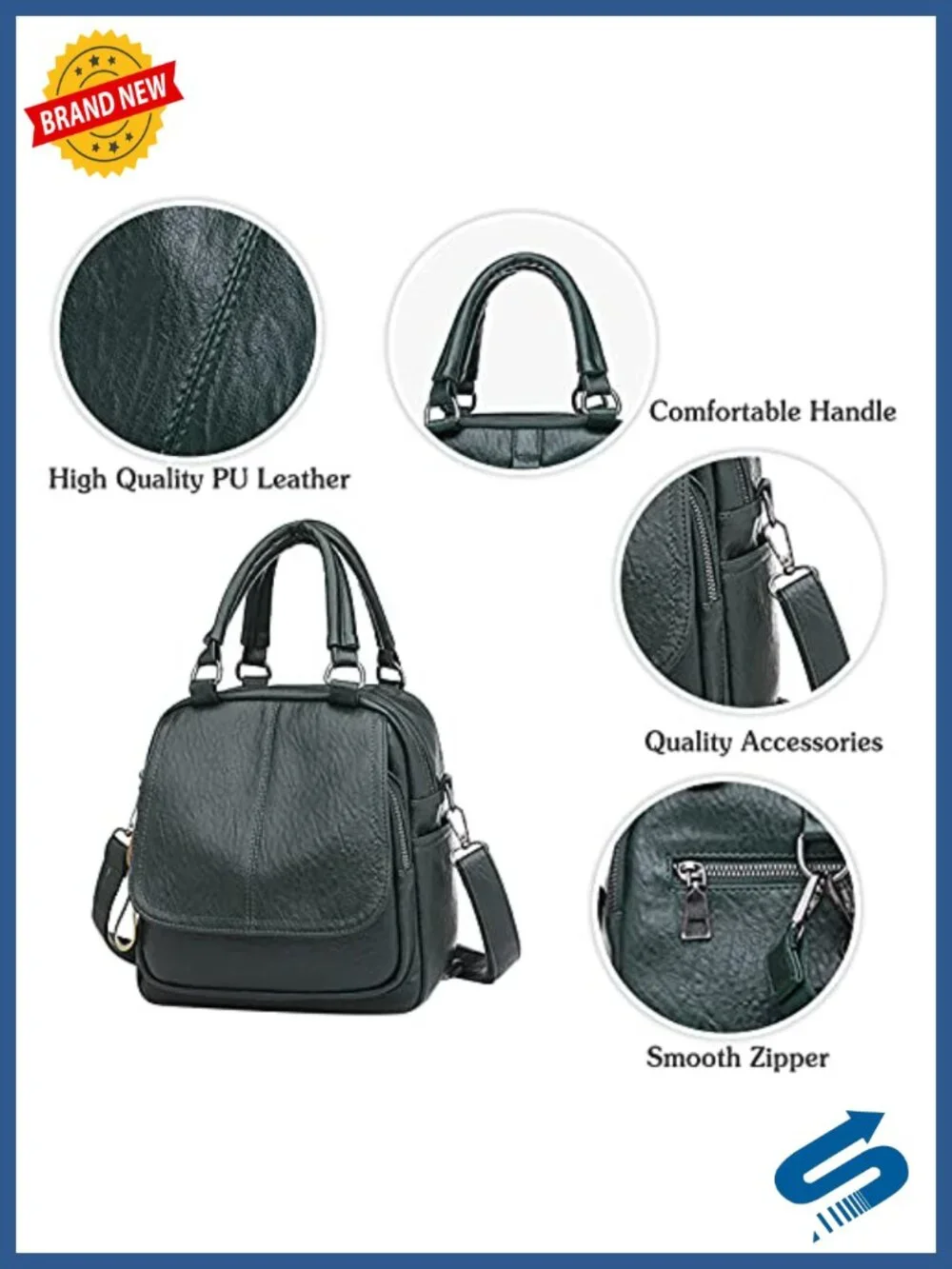 PU Leather Small Rucksack Crossbody Bag with Detachable Strap